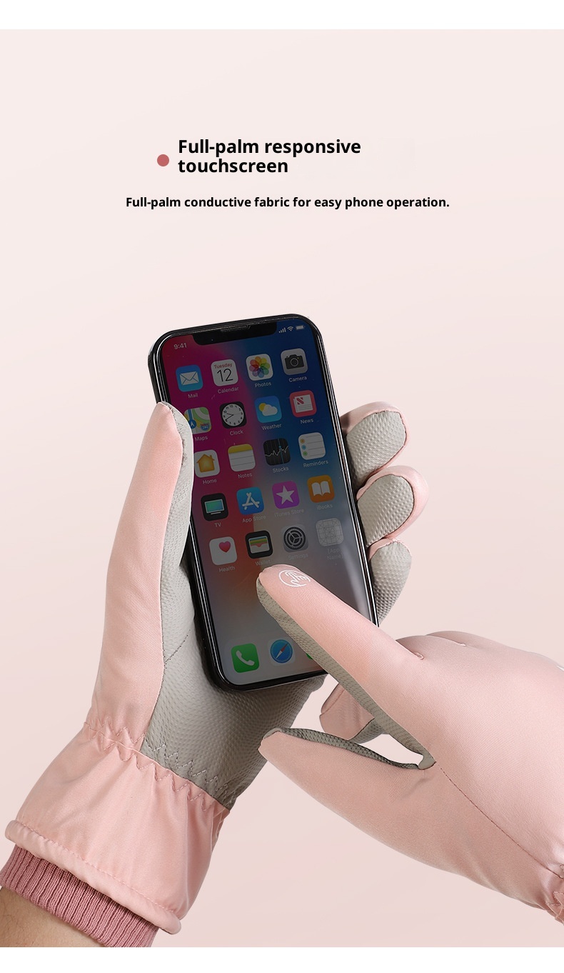 001 Damen-Skihandschuhe, Winter, Fleece-gefüttert, dick, warm, Touchscreen-kompatibel, kälte-, wind- und wasserdicht; Herren-Radhandschuhe aus Baumwolle_voghion.com