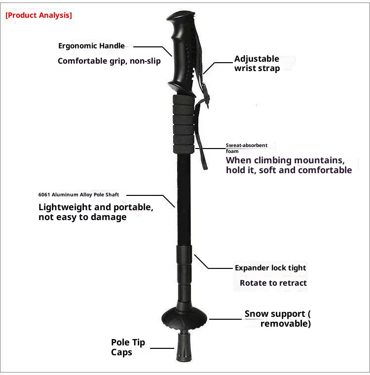 001 Outdoor Travel Climbing Multi-Functional Retractable Walking Stick Hiking Trail Three-Section Four-Section Ultra-Light_voghion.com