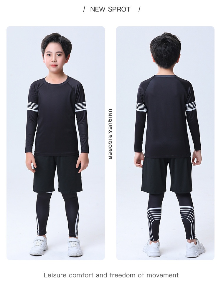 001 Children's Compression Training Suit Basketball Quick-Dry Sports Set Boys Running Fitness Yoga Thin Clothing_voghion.com