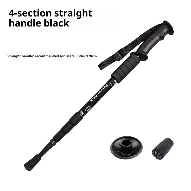 001 Telescopic Four-Section Three-Section Aluminum Alloy Elderly Shock Absorption Ultra-Light Straight Curved Handle Hiking_voghion.com