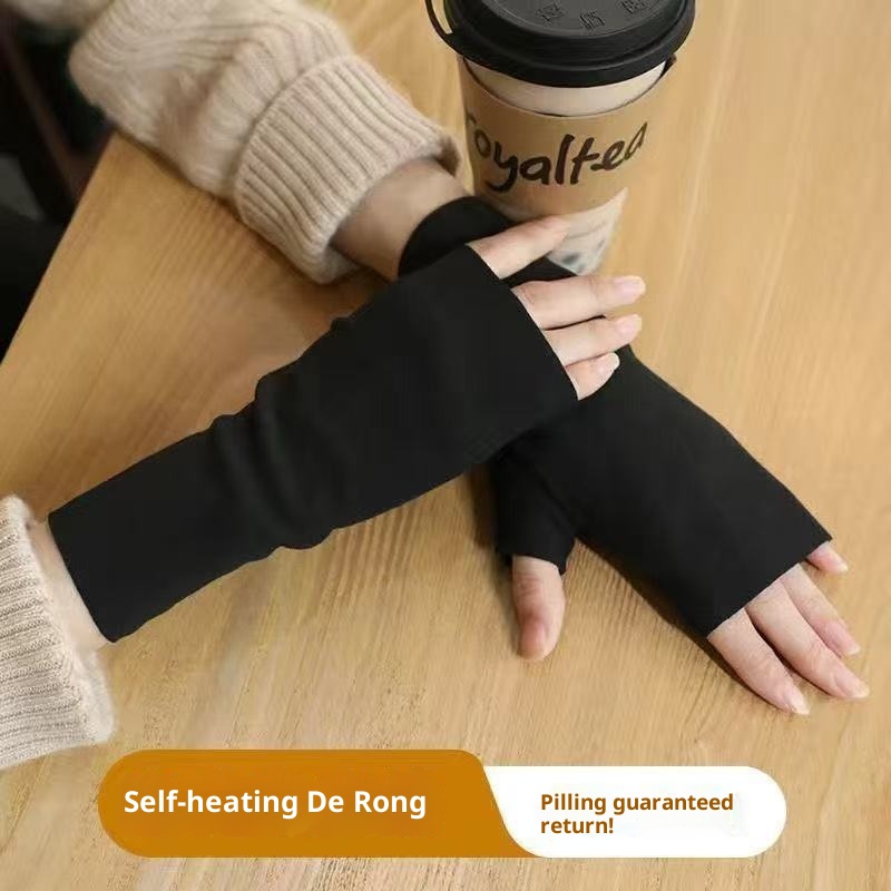 001 De Rong Thermal Half Flexible Writing Full Finger Gloves With Pocket Unisex Self-Heating Wrist Guard_voghion.com
