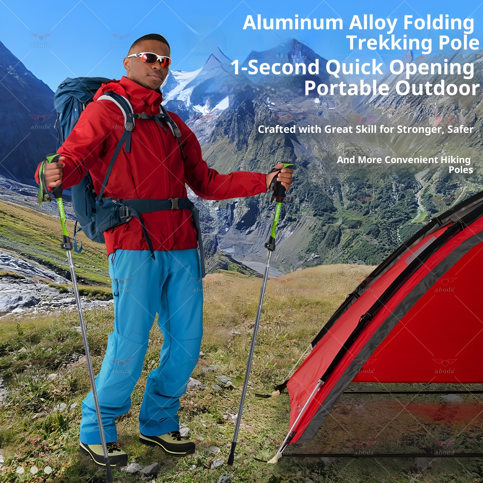 001 Cross-Border Sports Off-Road Five-Section Retractable Aluminum Alloy Folding Trekking Pole Professional Outdoor Hiking_voghion.com