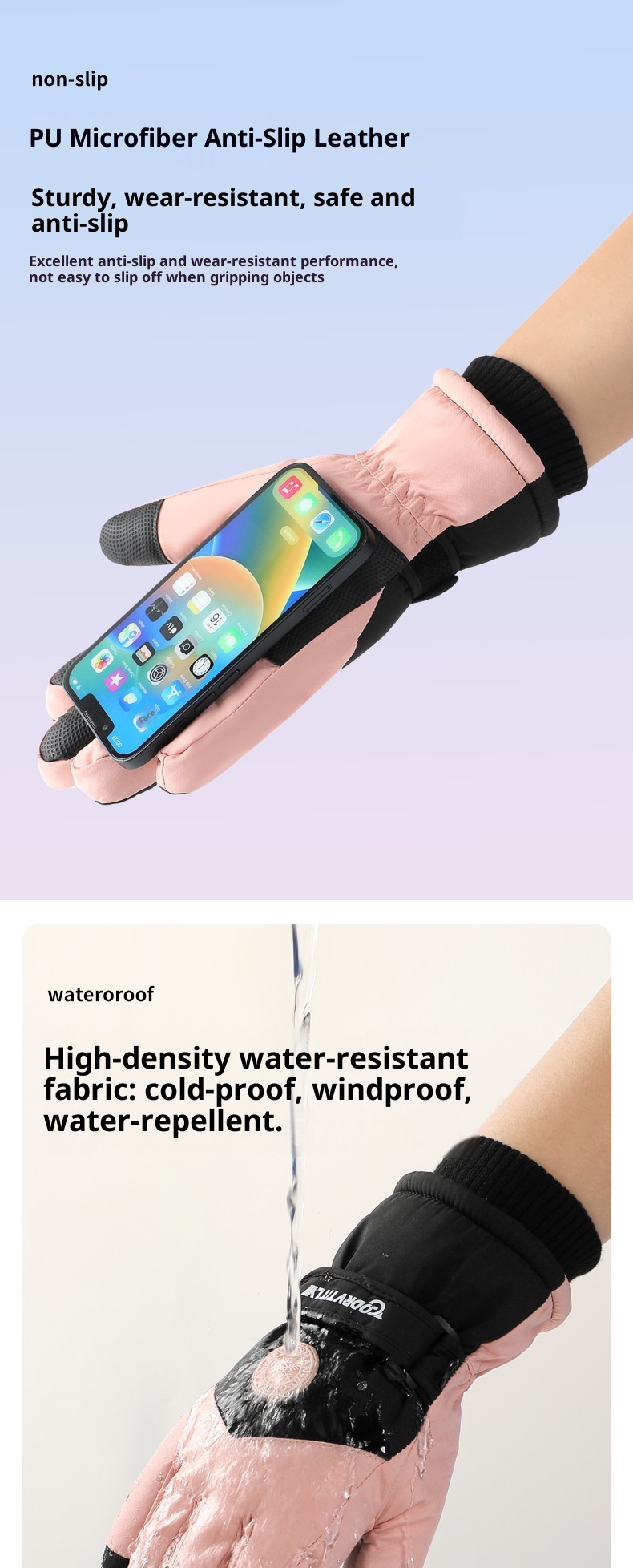 Gants de ski d'hiver tactiles pour femmes avec boucle anti-perte, gants de cyclisme chauds doublés en polaire épaisse et résistants au froid pour l'extérieur_voghion.com