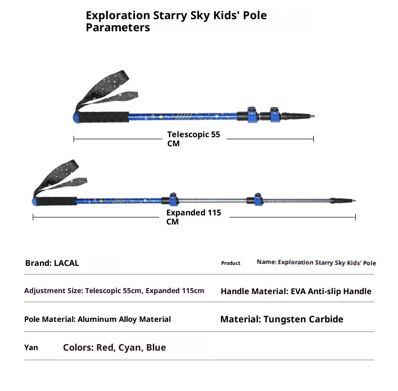 001 Bastón de trekking infantil ultraligero LACAL para exteriores, senderismo, escalada y viajes. Bastón telescópico especial._voghion.com