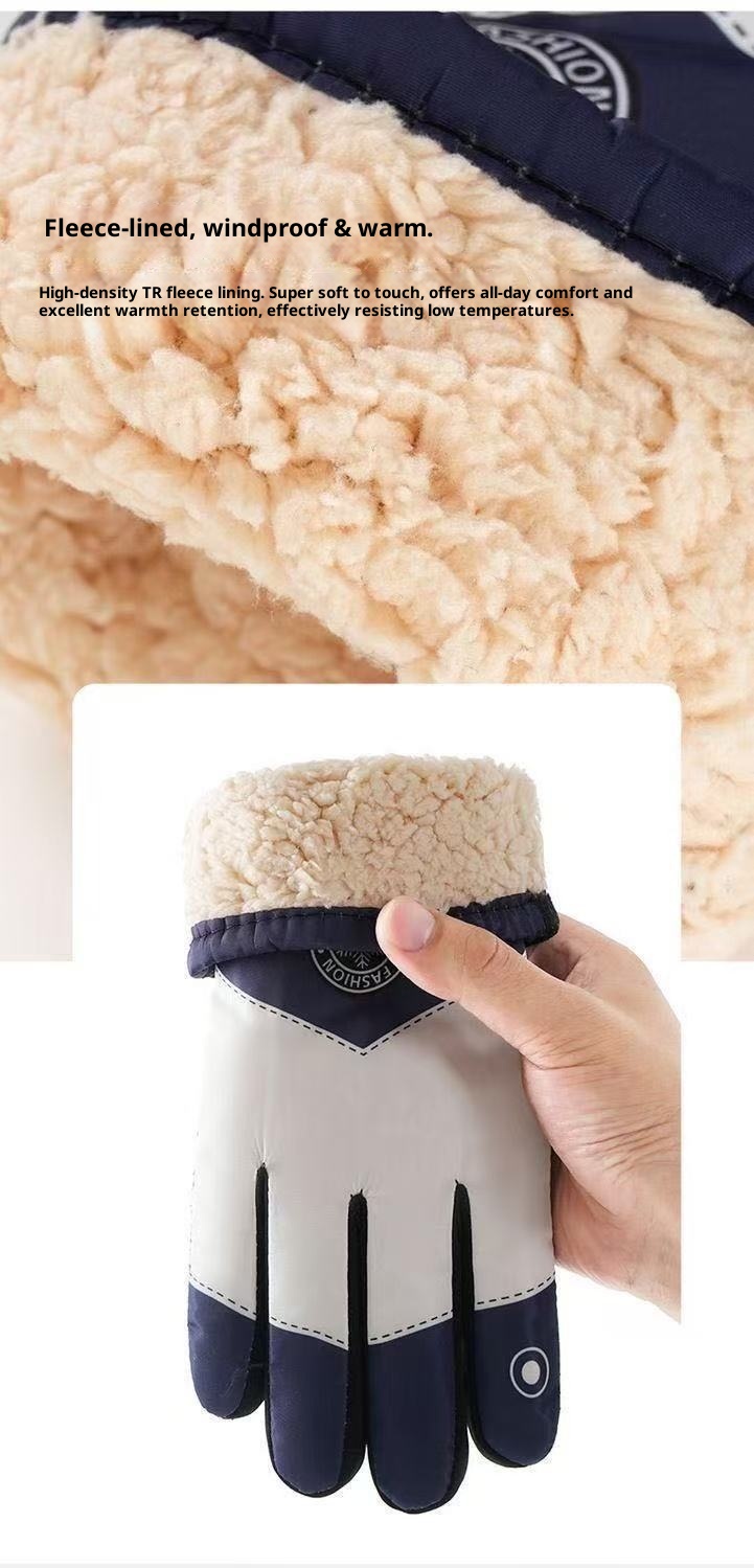 001 Herren Winter-Fahrradhandschuhe für E-Bikes, winddicht, kältebeständig, fleecegefüttert, dick gefüttert, warm, Touchscreen-fähig, aus Baumwolle_voghion.com