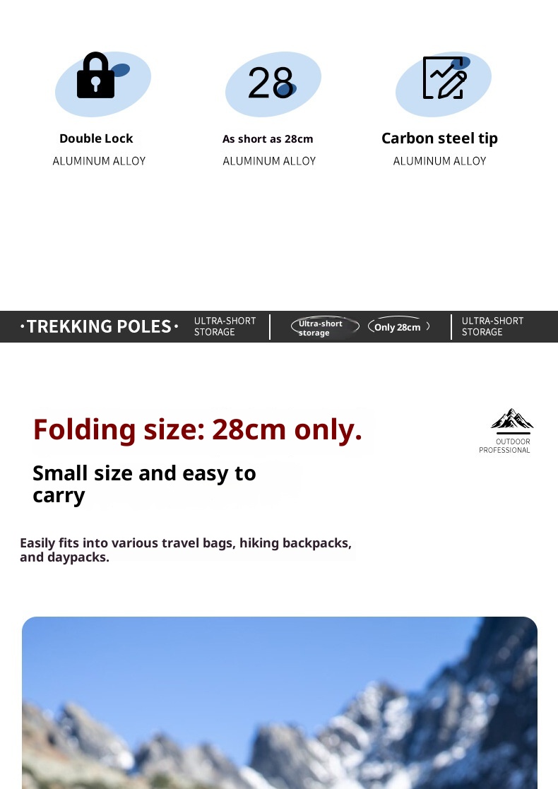 001 Ultra-light Aluminum Alloy Hiking Stick Folding Professional Outdoor Trekking Pole Five-section Anti-slip Climbing_voghion.com