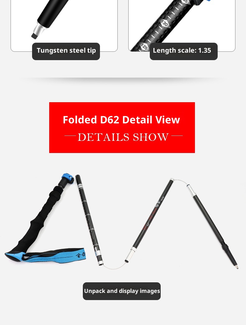 001 Fiber Teleskop-Falt-Trekkingstock für Damen und Herren, rutschfest, Wanderstock aus Carbonlegierung mit Stoßdämpfung_voghion.com