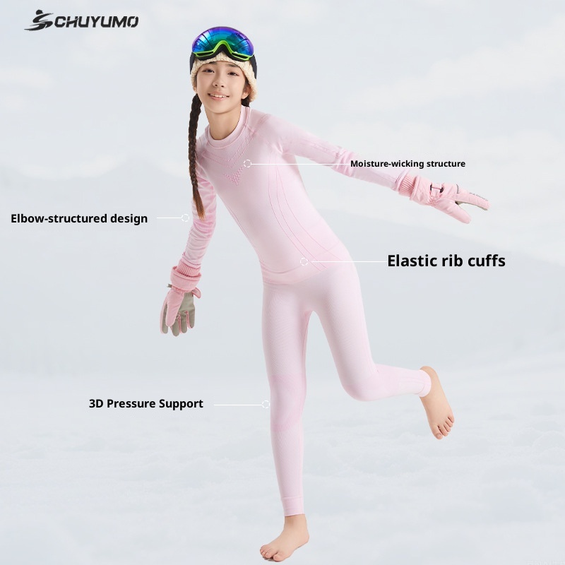 Ropa de esquí de secado rápido 001 para niños y niñas, mismo estilo, capa base térmica de punto sin costuras para actividades al aire libre._voghion.com