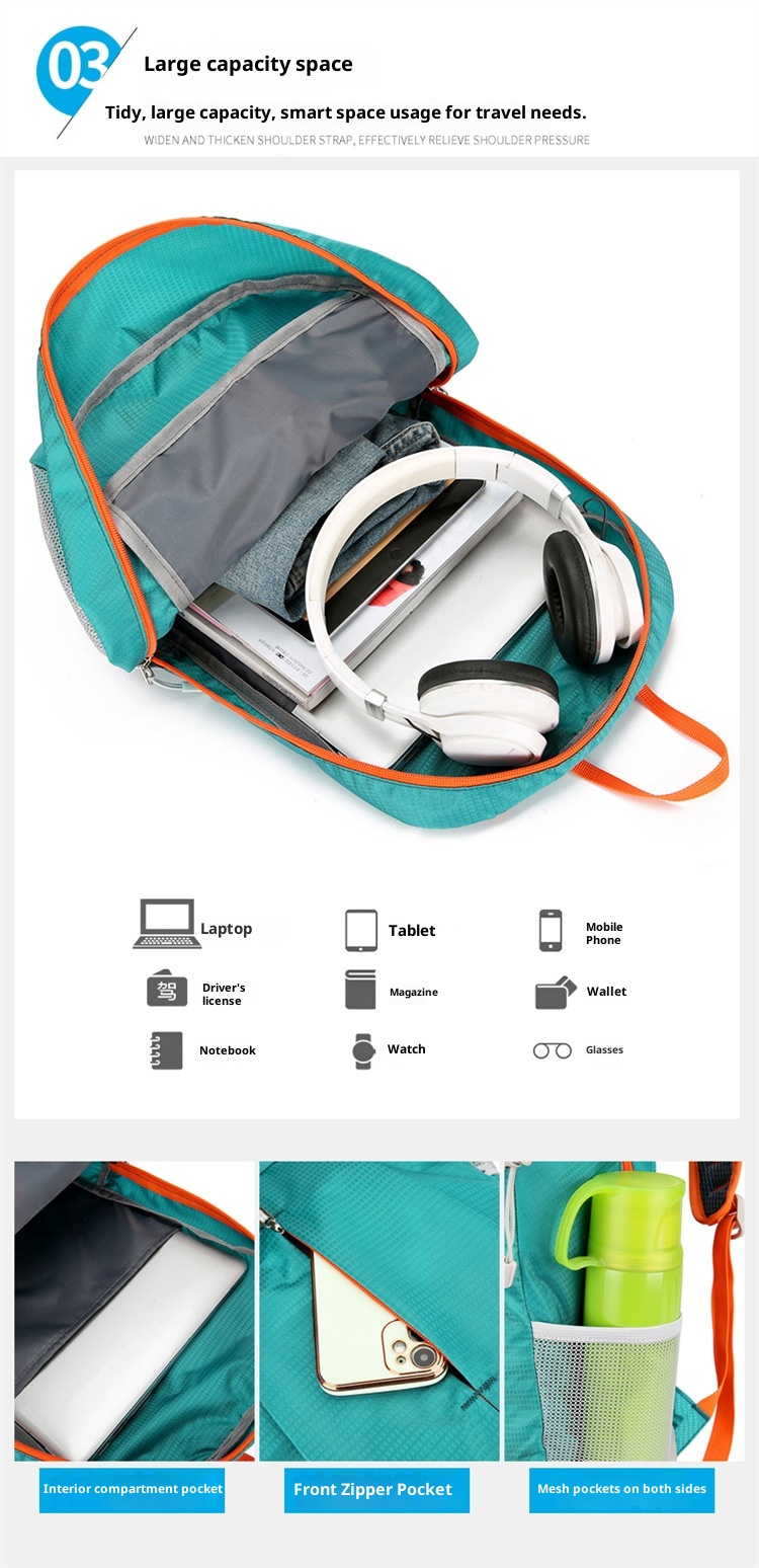 001 Cross-border Sport Outdoor Lichtgewicht Reis Draagbare Opvouwbare Tas Waterdichte Rugzak Voor Wandelen En Fietsen_voghion.com