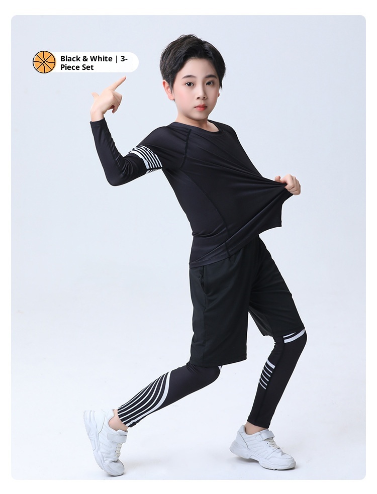 001 Children's Compression Training Suit Basketball Quick-Dry Sports Set Boys Running Fitness Yoga Thin Clothing_voghion.com