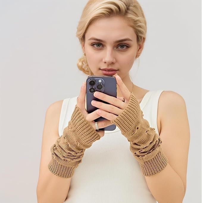 001 Heart-shaped Knitted Gloves Autumn Winter New Style Warm Arm Warmers Mid-length Ski Half-finger Wrist Guards Sleeves_voghion.com