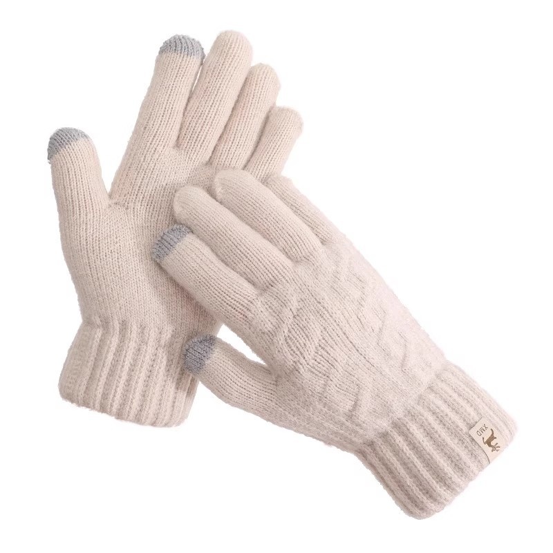 001 Solid Color Winter Outdoor Sports Skiing Cycling Knitted Wool Cold-Proof Warm Fingered Gloves_voghion.com