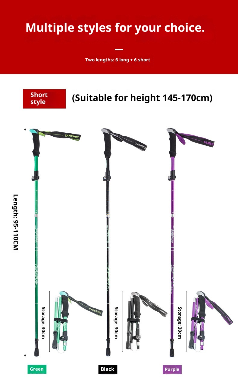 001 Bastone da passeggio telescopico corto ultraleggero pieghevole in lega di alluminio per escursionismo all'aperto all'ingrosso_voghion.com