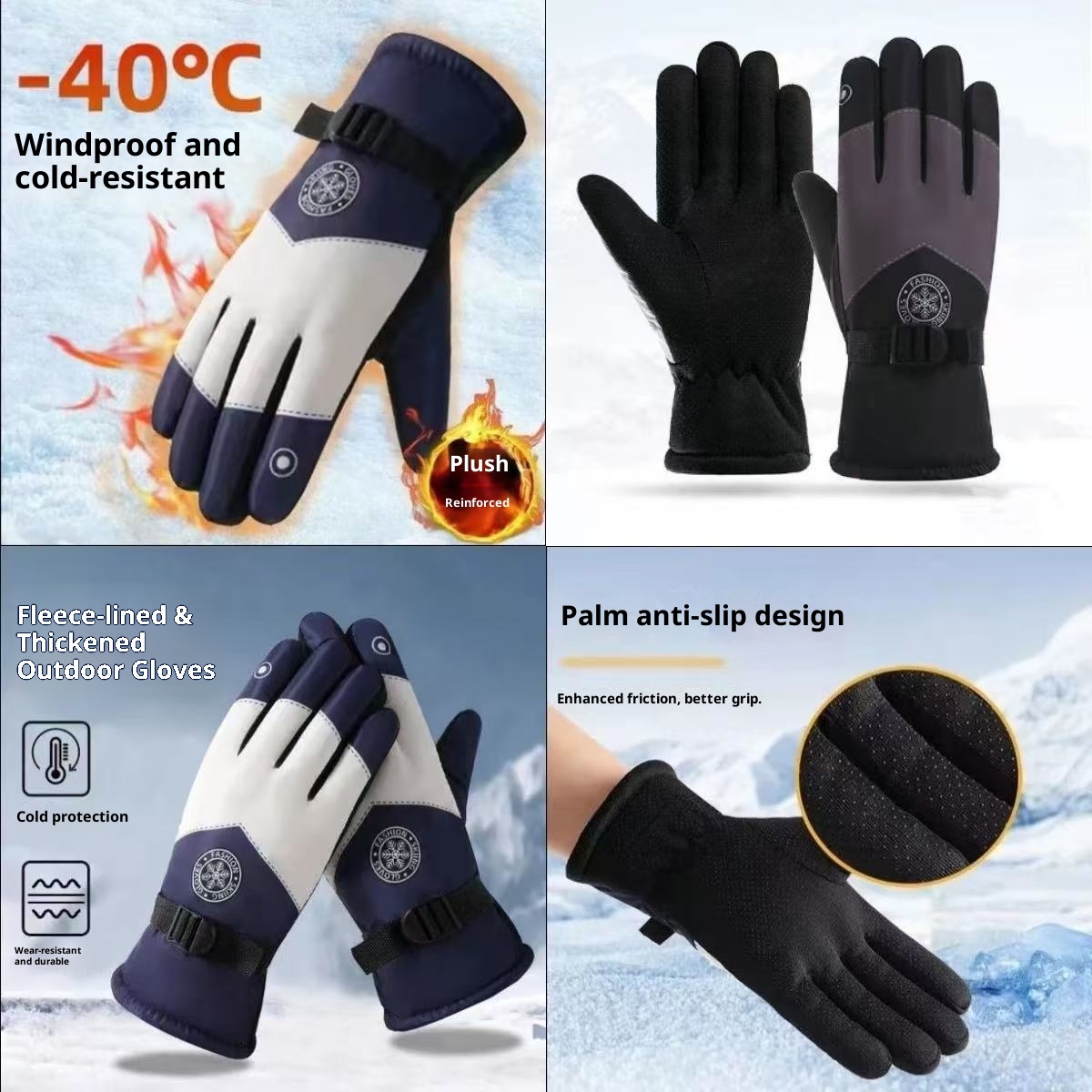 001 Herren Winter-Fahrradhandschuhe für E-Bikes, winddicht, kältebeständig, fleecegefüttert, dick gefüttert, warm, Touchscreen-fähig, aus Baumwolle_voghion.com