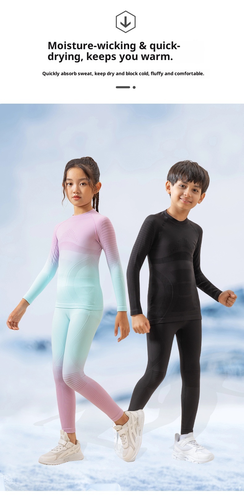 001 Maglia da sci funzionale a compressione monopezzo, elastica e ad asciugatura rapida per bambini, strato di base traspirante e caldo._voghion.com