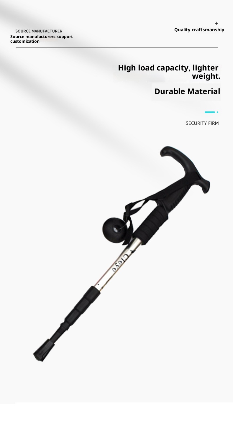 001 Bastone da passeggio per escursioni all'aperto e viaggi, personalizzato, in lega di alluminio leggera, con impugnatura a T, ammortizzante, a quattro sezioni_voghion.com