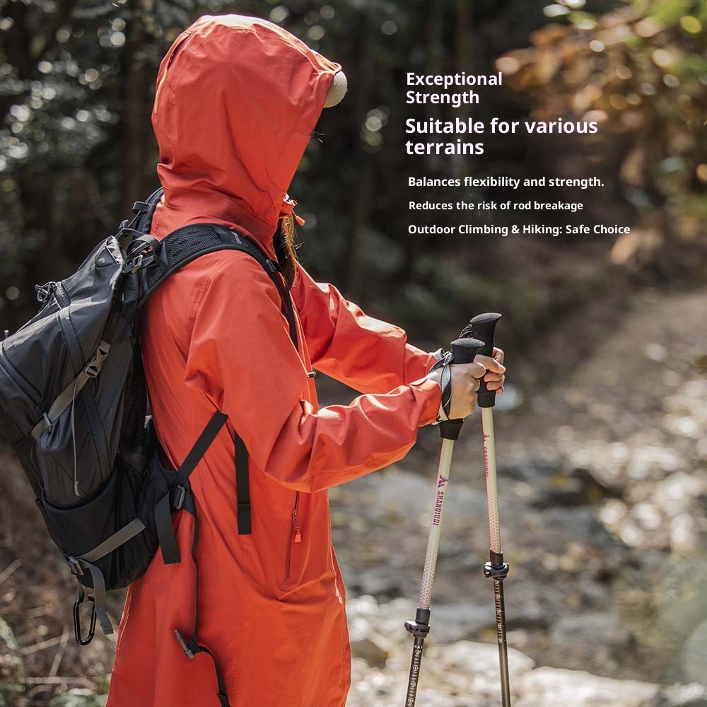 001 Carbon Fiber Trekking Pole Telescopic Three-Section Stick Adjustable Portable Essential Supplies Outdoor Hiking_voghion.com