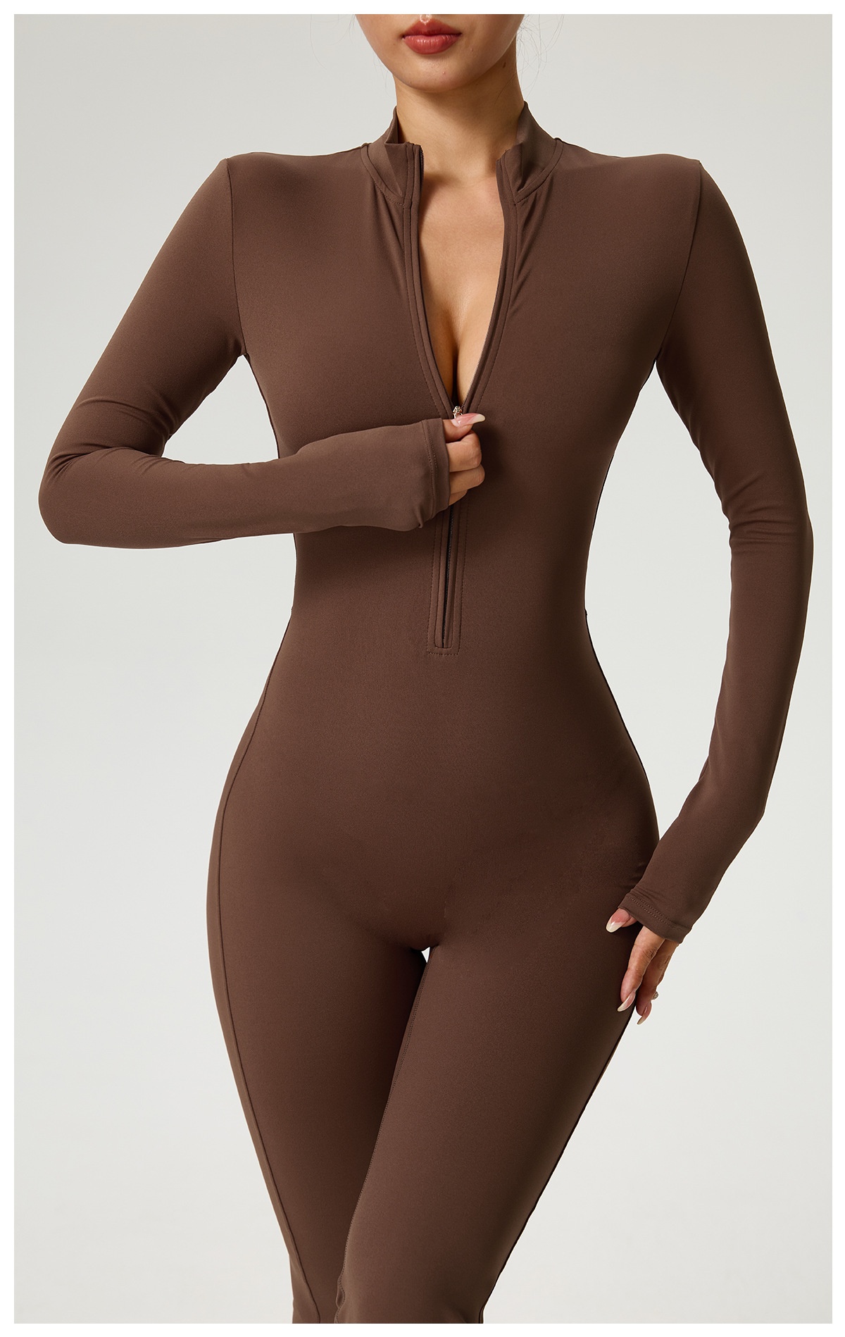 001 Cross-Border Zipper Cloud Feel Long Sleeve Yoga Jumpsuit High-Intensity Fitness Sports One-Piece Tight-Fitting_voghion.com