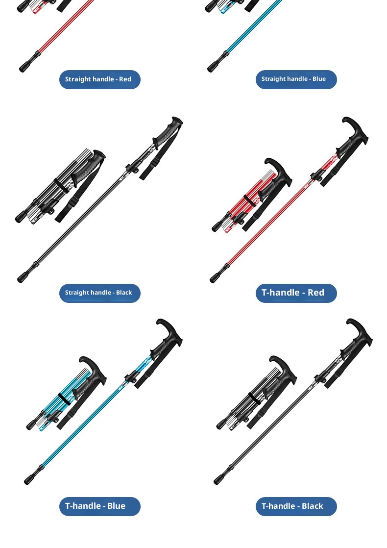 001 Ultra-light Aluminum Alloy Hiking Stick Folding Professional Outdoor Trekking Pole Five-section Anti-slip Climbing_voghion.com