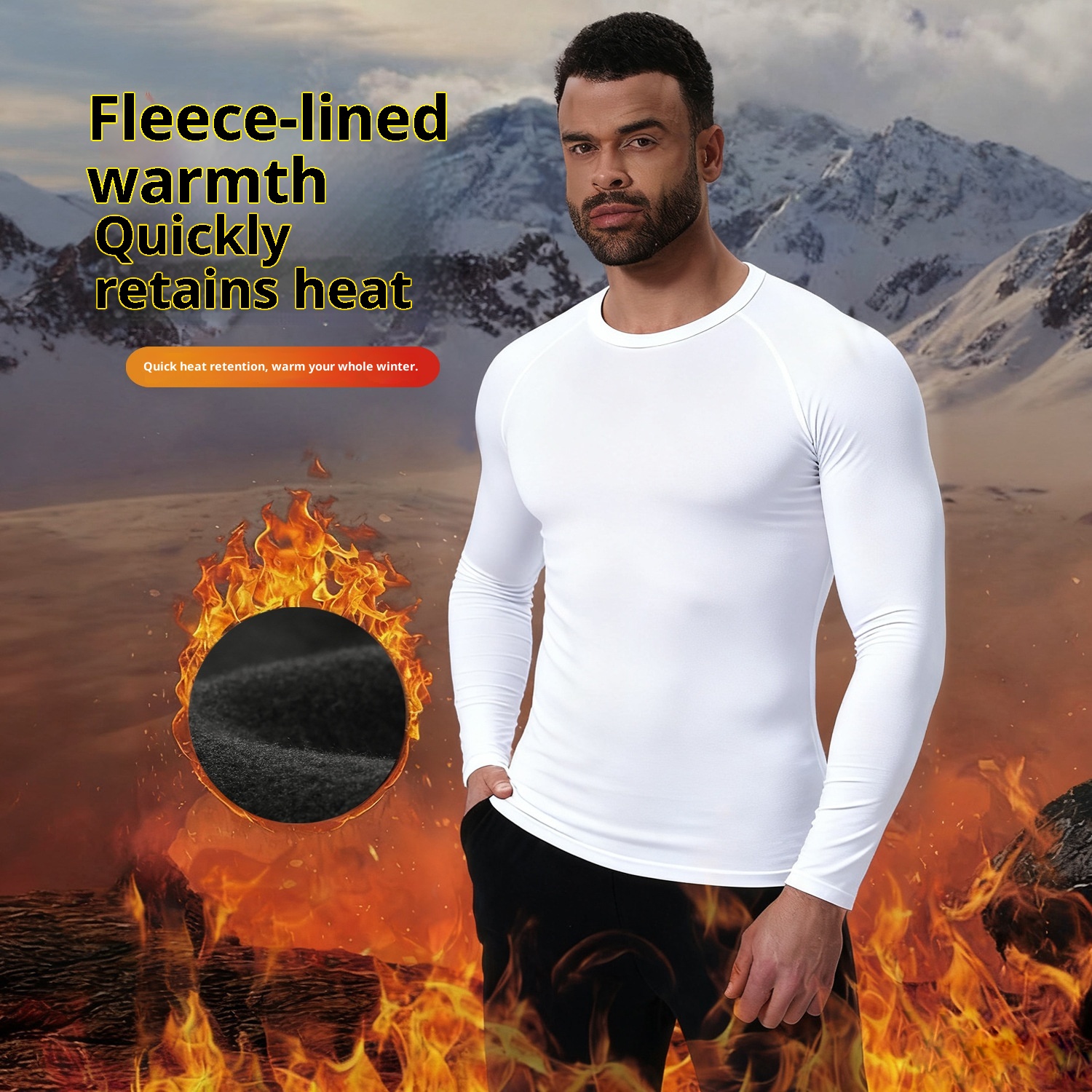 001 Completo sportivo foderato in pile per uomo, autunno inverno, per attività all'aperto, sci, corsa, asciugatura rapida, strato di base termico attillato_voghion.com