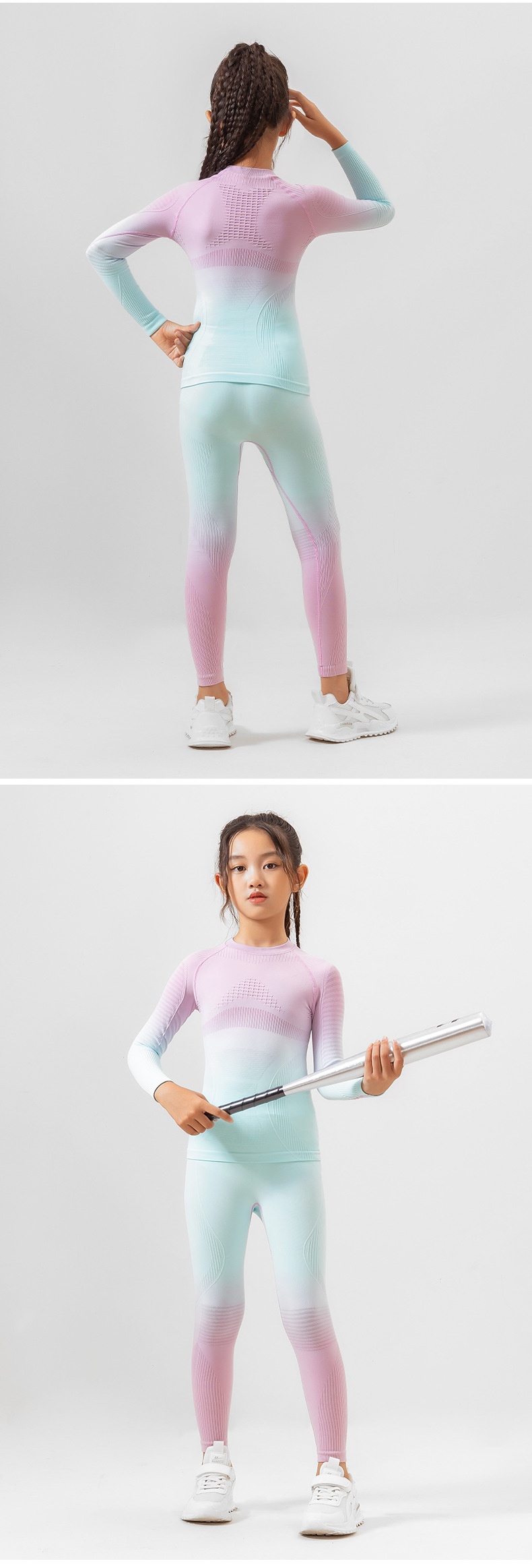 001 Maglia da sci funzionale a compressione monopezzo, elastica e ad asciugatura rapida per bambini, strato di base traspirante e caldo._voghion.com