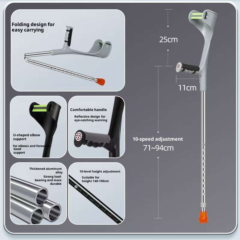 001 Dongfangwei tipo di braccio in lega di alluminio con cinghia per gomito per giovani stampelle pieghevoli antiscivolo doppie all'ingrosso in fabbrica_voghion.com