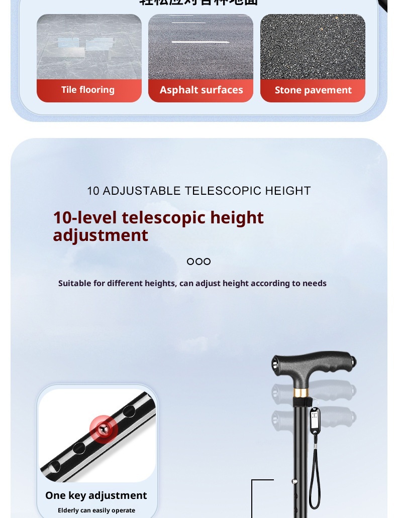 001 Elderly Telescopic Four-Legged For Seniors Special Armrest Cane Lightweight Multifunctional Non-Slip Walking Stick_voghion.com