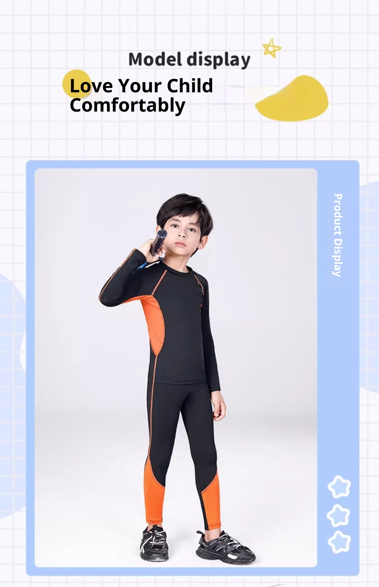 Conjunto de treino infantil de compressão Warrior 001 para outono e inverno, ideal para basquetebol e futebol. Secagem rápida._voghion.com