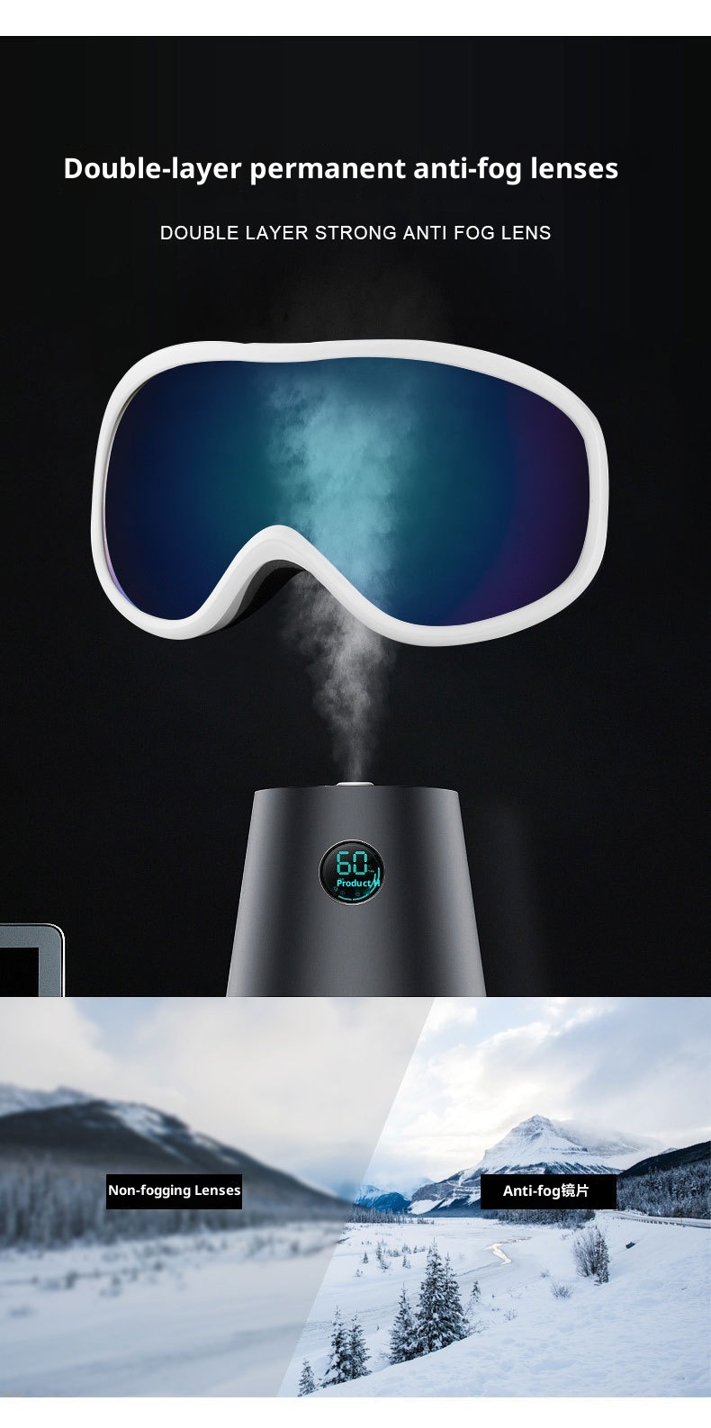 001 Manufacturer New Model Unisex Portable Large Field Of View Anti-Fog HD Clip-On Prescription Ski Goggles_voghion.com