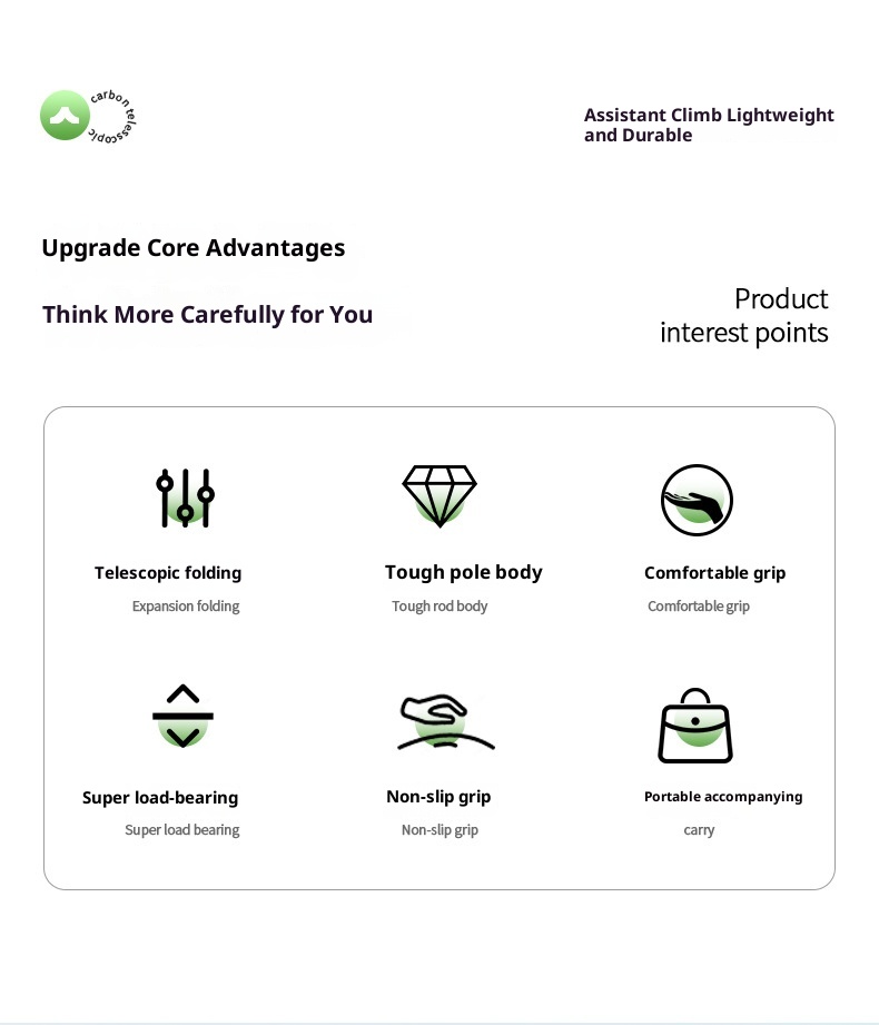 001 Fornitura diretta in fibra di carbonio ultraleggero telescopico escursionismo leggero portatile all'aperto arrampicata trekking pieghevole_voghion.com