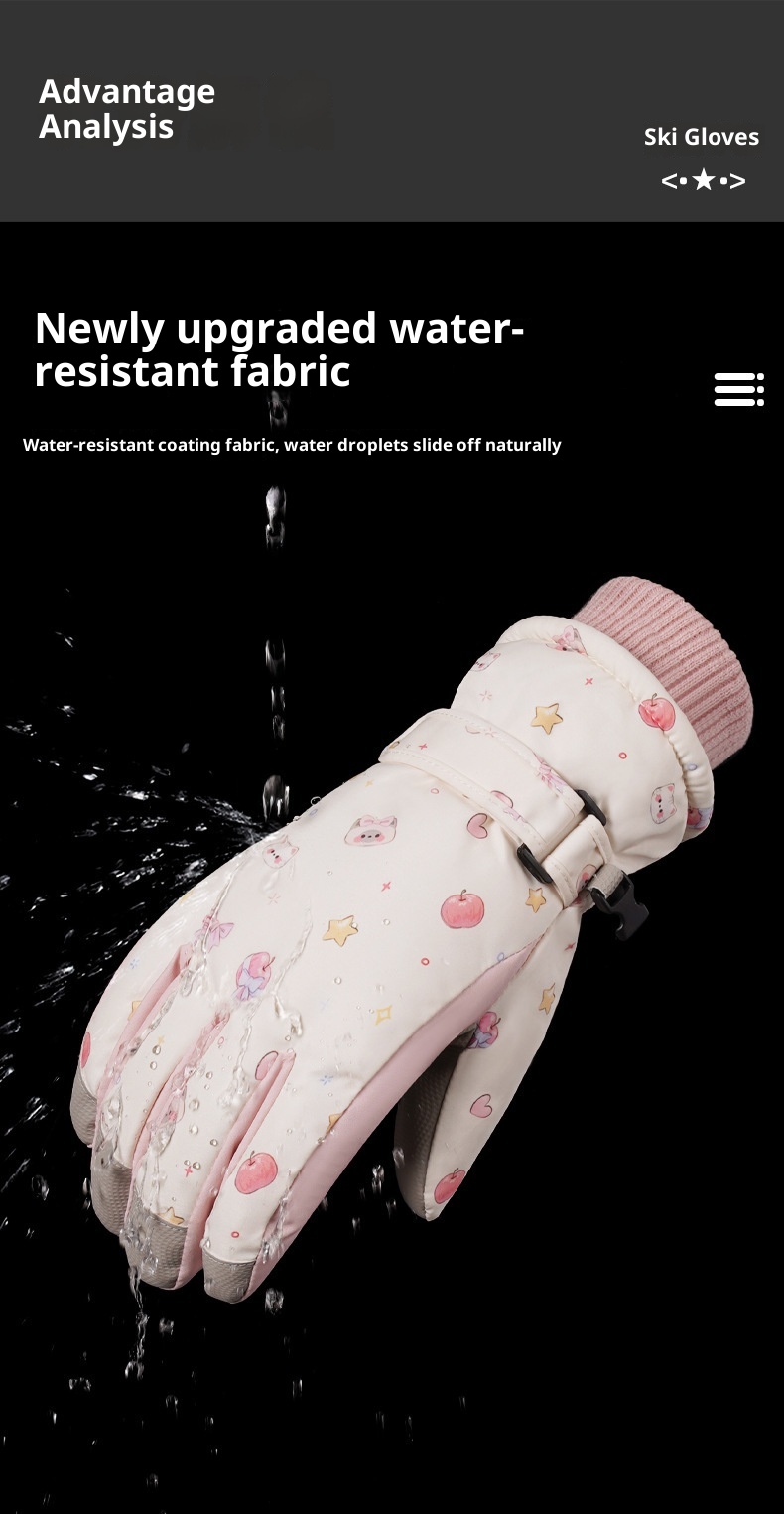 ActiveGo Cute Cat Ski Gloves For Women Winter Split Finger Outdoor Riding Windproof Waterproof Coldproof Fleece Lined Thickened_voghion.com