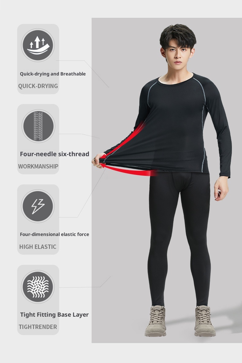 001 Intimo sportivo invernale da uomo ad asciugatura rapida, intimo termico da corsa, strato di base, set fitness in pile per attività all'aperto_voghion.com