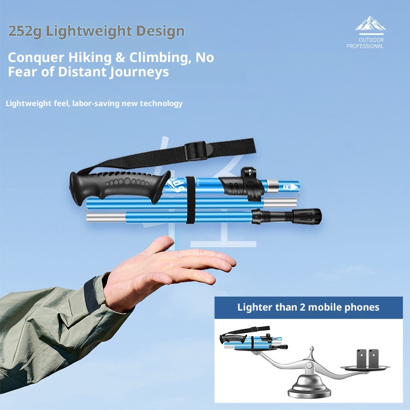 001 Ultra-light Aluminum Alloy Hiking Stick Folding Professional Outdoor Trekking Pole Five-section Anti-slip Climbing_voghion.com