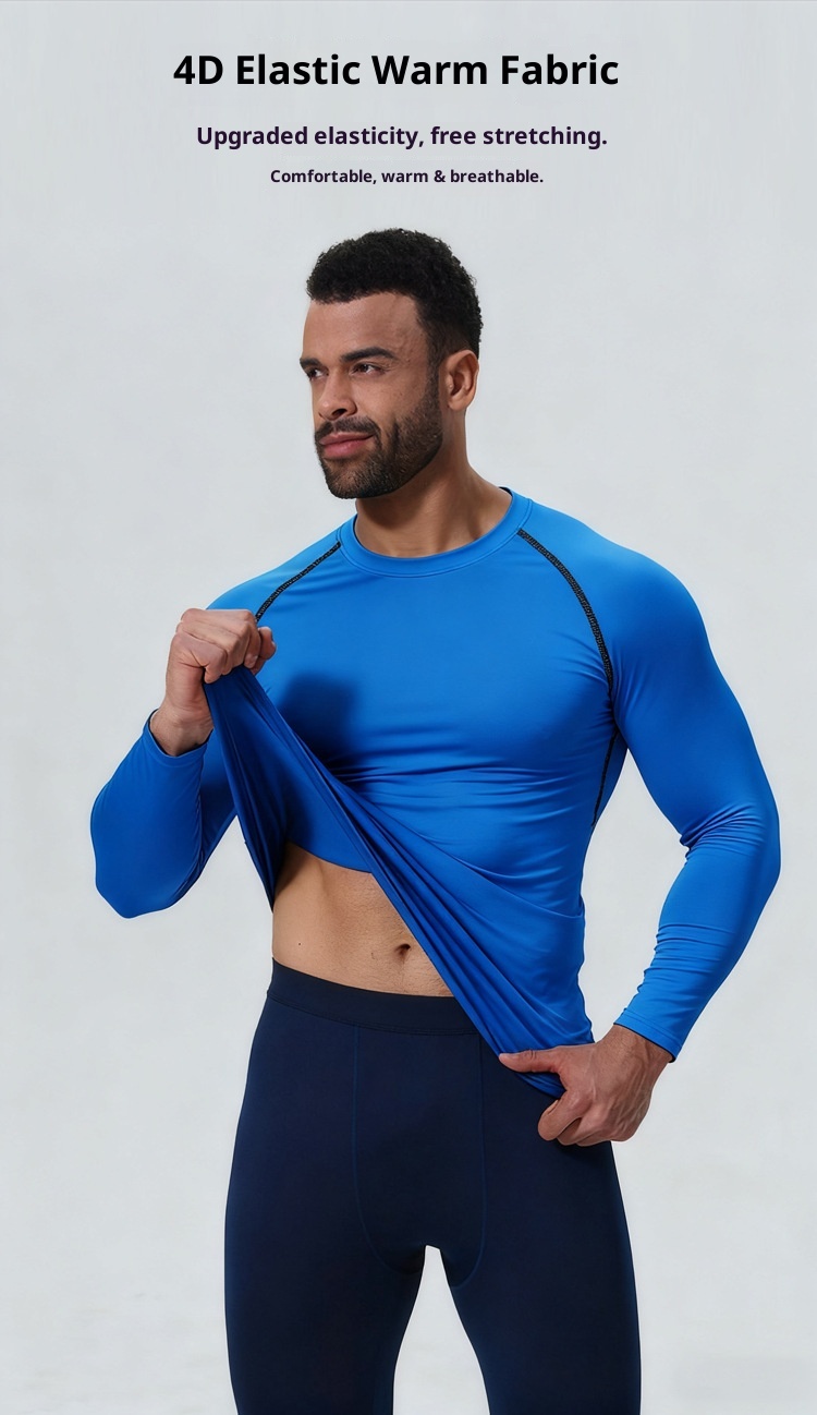 001 Completo sportivo foderato in pile per uomo, autunno inverno, per attività all'aperto, sci, corsa, asciugatura rapida, strato di base termico attillato_voghion.com