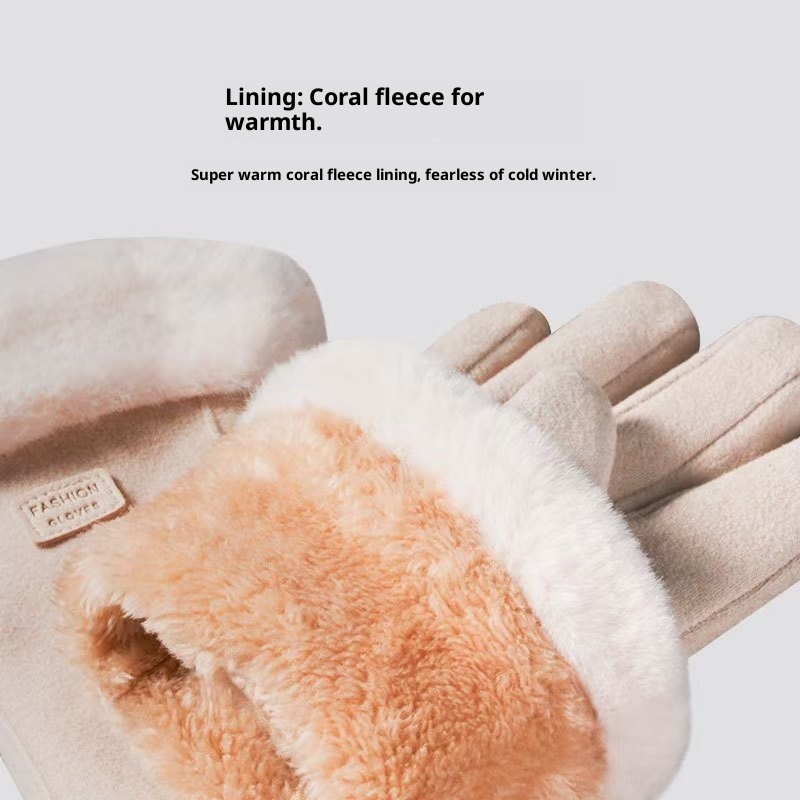 001 Warm voor dames Winter Fleece gevoerd Verdikt Fietsen Koudebestendig Winddicht Touchscreen Outdoor Skiën Rijhandschoenen_voghion.com