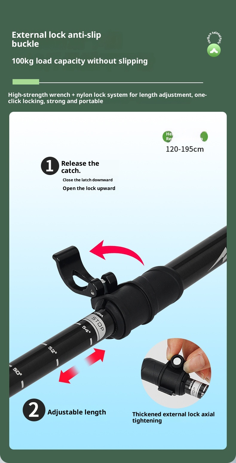 001 Faltbarer Wanderstock aus Carbon, ultraleicht, teleskopierbar, für professionelle Outdoor-Ausrüstung und Kletterausrüstung_voghion.com