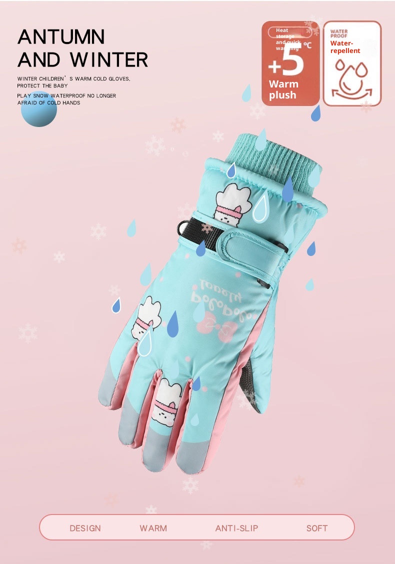 001 Cross-Border Winter Children's Ski Fleece-Lined Thickened Touchscreen Cycling Anti-Slip Windproof Student Cartoon Warm_voghion.com