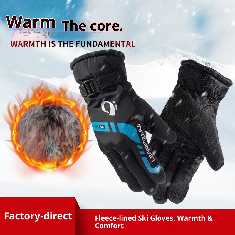 001 Winter Warm Men's Gloves For Cycling Skiing, Fleece-Lined, Thickened, Windproof, Non-Slip, Motorcycle, Electric Scooter,_voghion.com