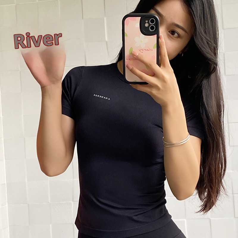 Camiseta deportiva corta de cuello redondo para correr, entrenar y yoga, de media manga, ideal para mujeres de Internet, de secado rápido._voghion.com