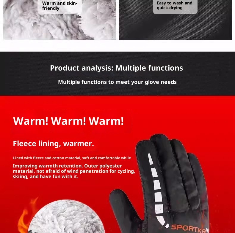 001 Winter Warm Fleece-Lined For Men, Thickened Motorcycle And Electric Bike Riding Gloves, Cold-Proof, Windproof,_voghion.com