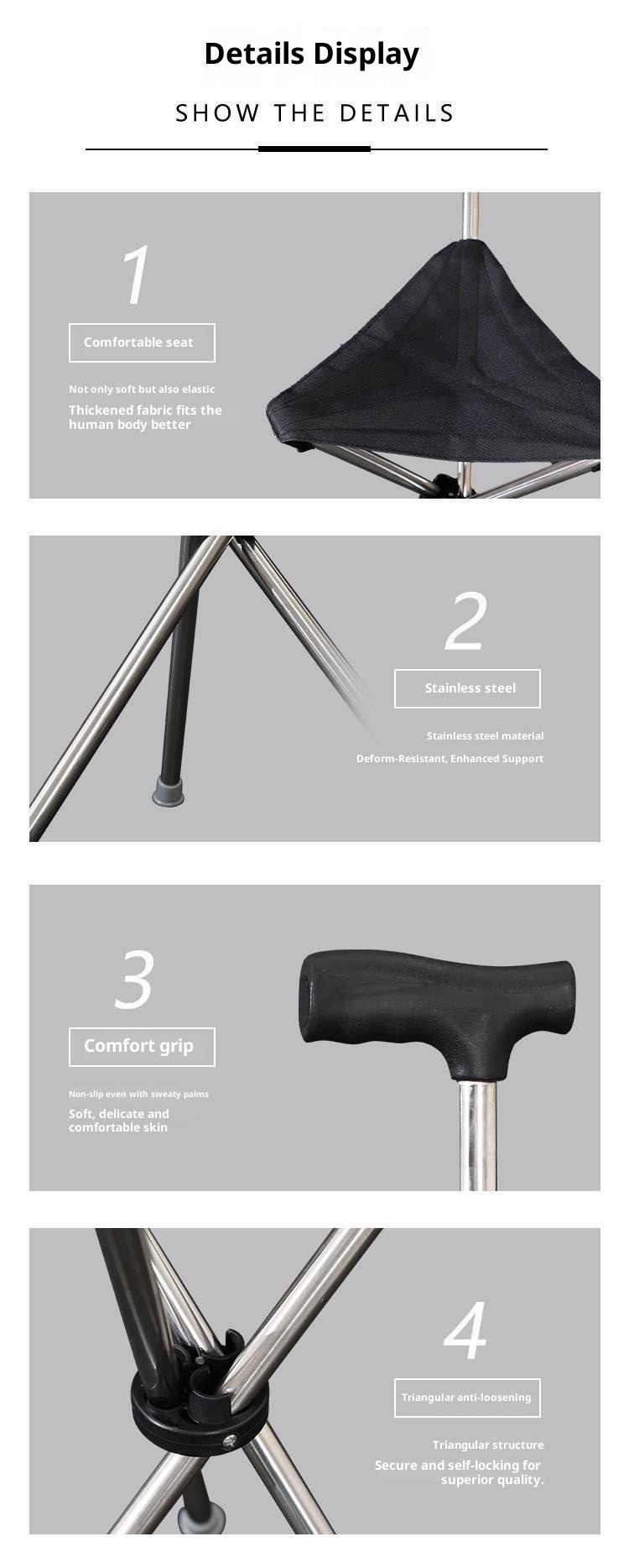 001 Cross-Border Travel Mobility Elderly Folding Portable Walking Stool Non-Slip Lightweight Hiking Stick Multi-Functional_voghion.com