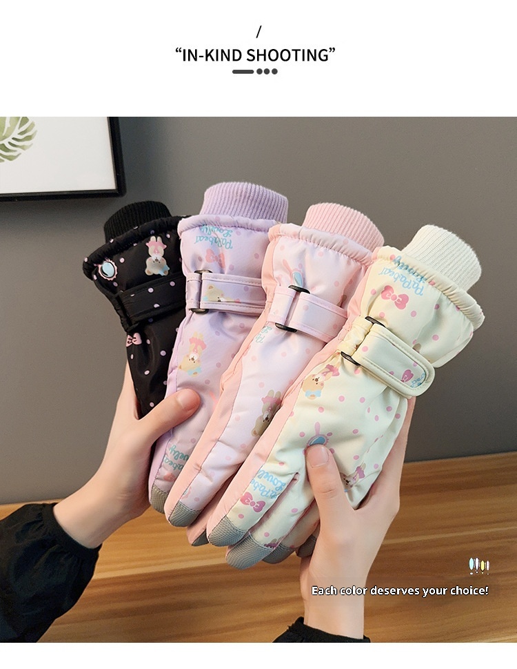 Gants de ski ActiveGo pour femmes, chauds et mignons, motif ours, coupe-vent, imperméables et résistants au froid, doublés en polaire épaisse, pour le cyclisme et les activités de plein air en extérieur. Motif ours mignon._voghion.com