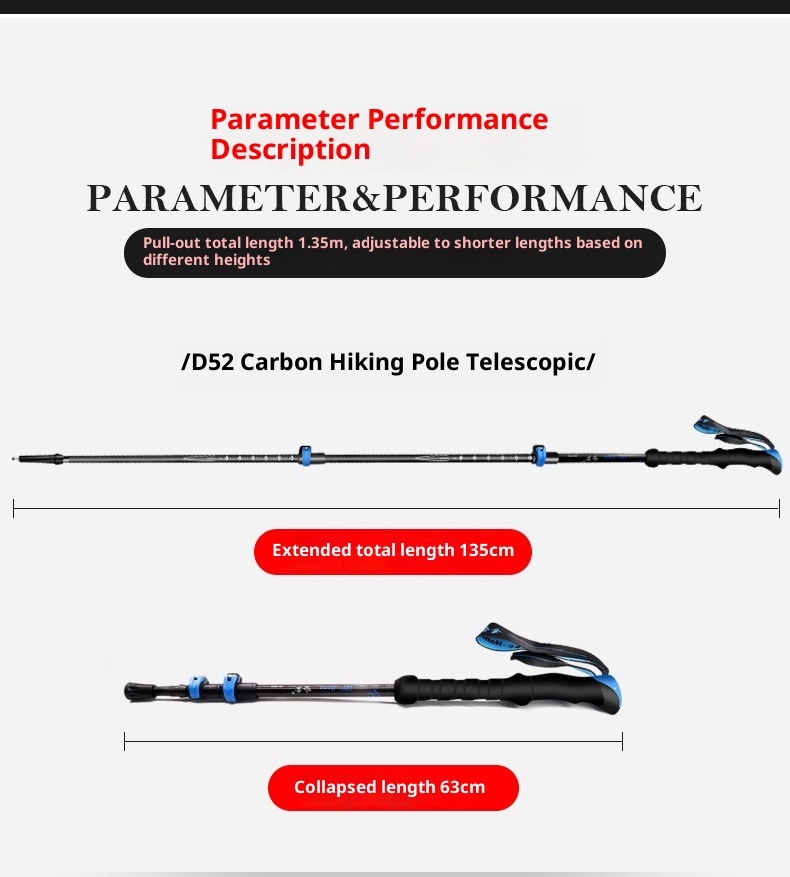 001 Fiber Teleskop-Falt-Trekkingstock für Damen und Herren, rutschfest, Wanderstock aus Carbonlegierung mit Stoßdämpfung_voghion.com