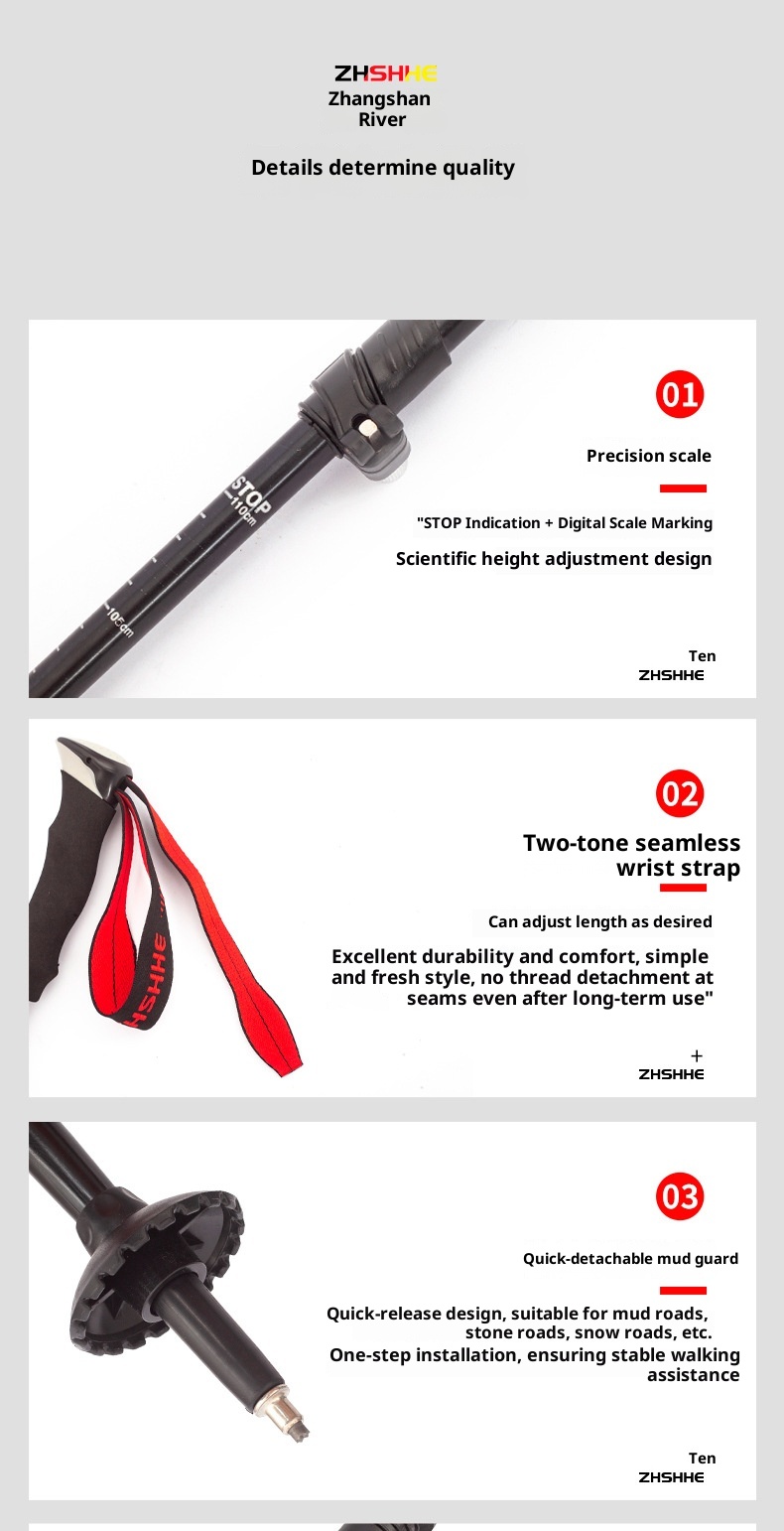 001 Bastone telescopico pieghevole leggero multifunzionale per arrampicata, escursionismo, camminata, antiscivolo_voghion.com