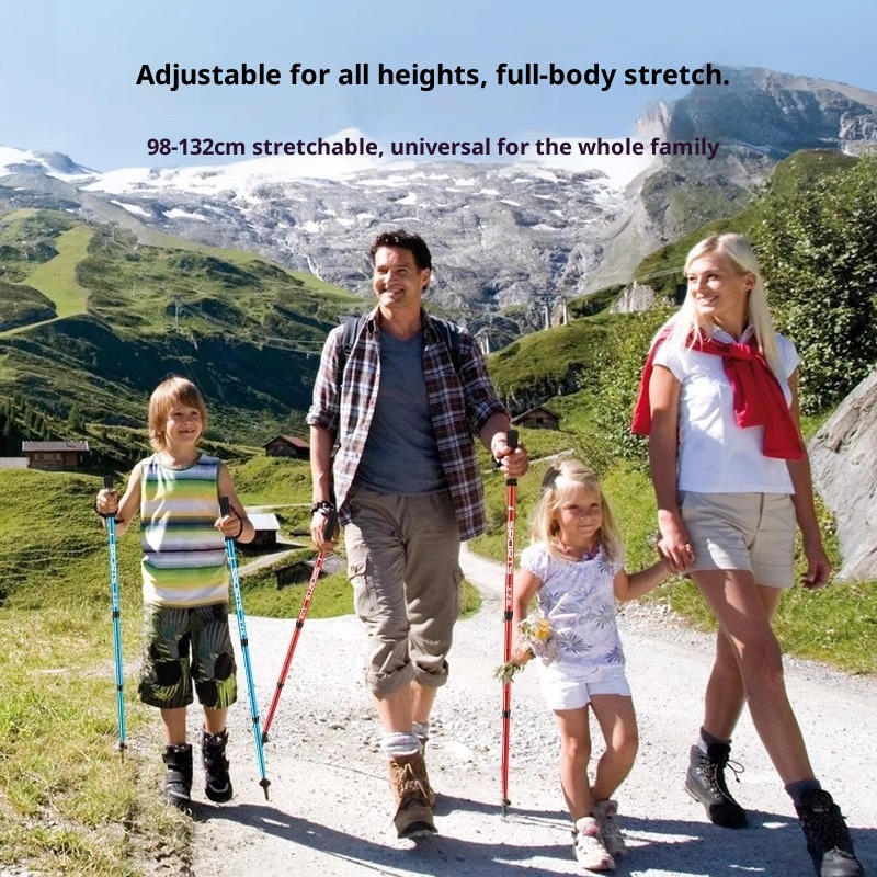 001 Aluminum Alloy Three-Section Straight Handle Trekking Pole Telescopic Walking Stick Professional Outdoor Hiking Cane_voghion.com