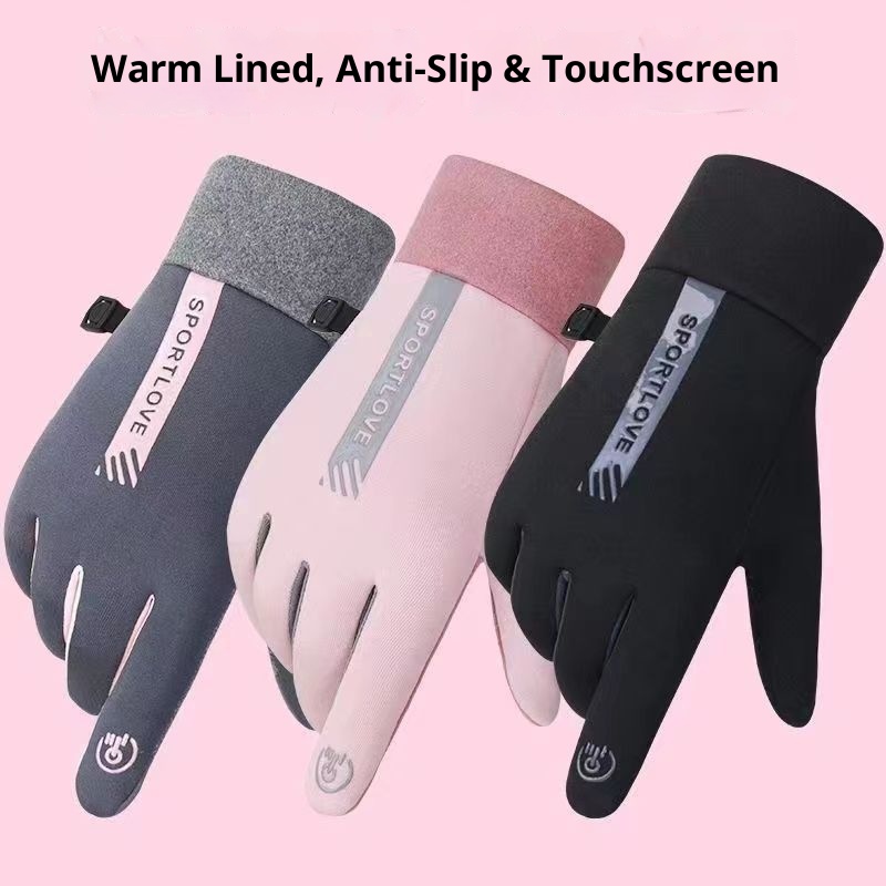 ActiveGo Thermal Women's Cycling Gloves Fleece Lined Thickened Windproof Touchscreen Electric Motorcycle Winter Skiing Outdoor_voghion.com