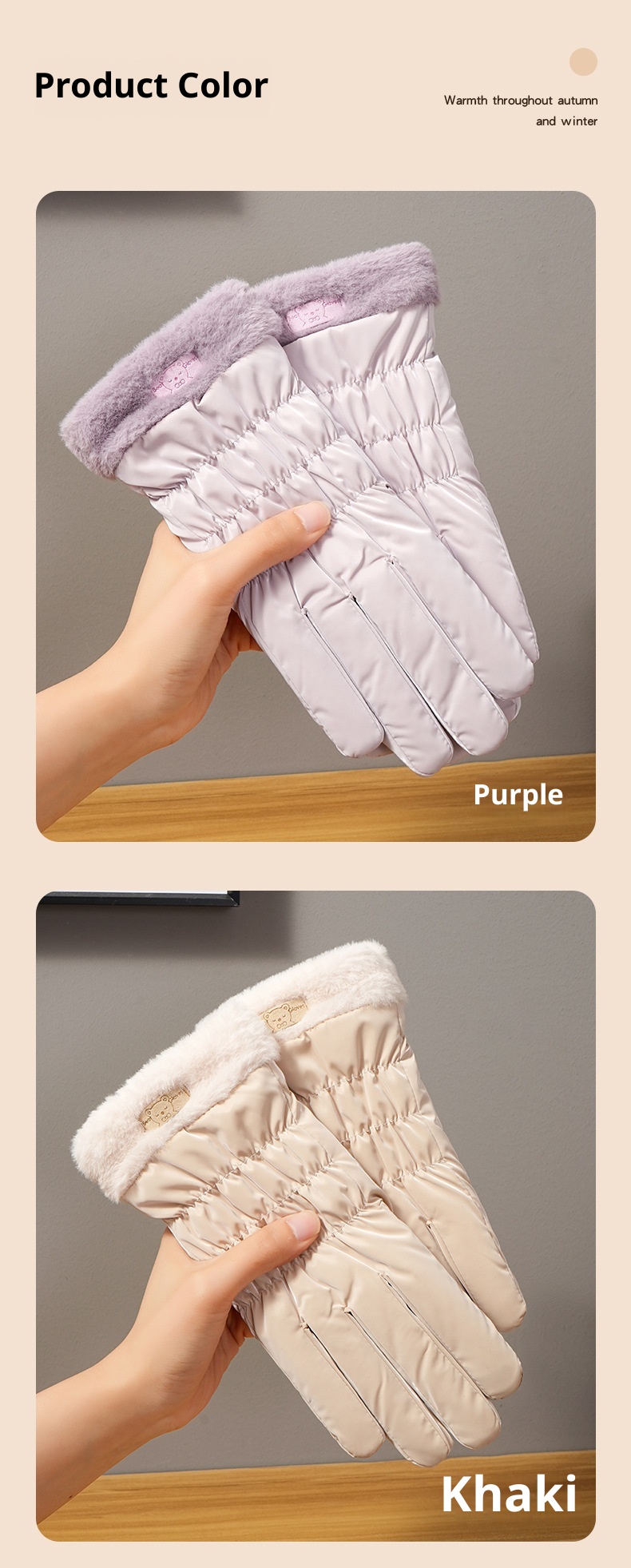 001 Ski Warme, wasserabweisende Handschuhe für Studentinnen mit niedlichen Bärenohren, Touchscreen-Funktion, Winter-Radfahren, kältebeständig, verdickt, Outdoor-Handschuhe_voghion.com