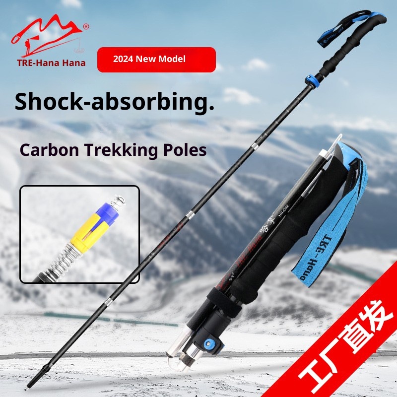 001 Fiber Teleskop-Falt-Trekkingstock für Damen und Herren, rutschfest, Wanderstock aus Carbonlegierung mit Stoßdämpfung_voghion.com