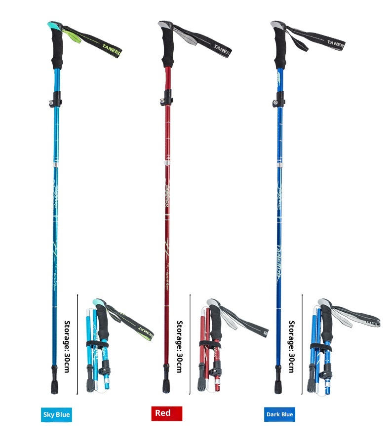 001 Bastone da passeggio telescopico corto ultraleggero pieghevole in lega di alluminio per escursionismo all'aperto all'ingrosso_voghion.com