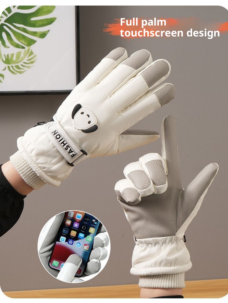001 Weiße Skihandschuhe von Pochacco für Herbst und Winter: Warm, Touchscreen-geeignet, kälte- und wasserdicht, mit Fleece gefüttert, dick gefüttert, ideal zum Reiten im Freien._voghion.com